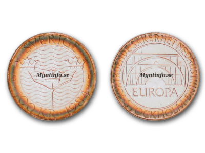 Mynt, framsida och baksida på 100 kronor mynt från 1984, Stockholmskonferensen, 92,5% silver