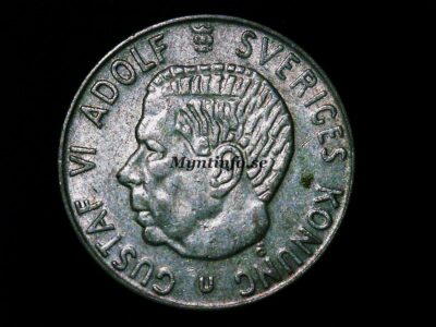 Mynt, framsida/åtsida på en svensk 1 krona från 1967, 40% silver