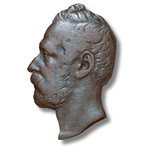 Urklippt profilbild av Carl XV, bronsmyntdesign, detaljerad myntdesign, Myntinfo.se.