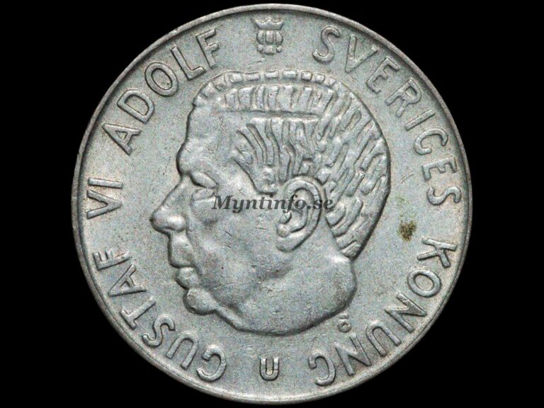 1-krona 1967, framsida med Gustaf VI Adolf, silverkrona, Myntinfo.se.
