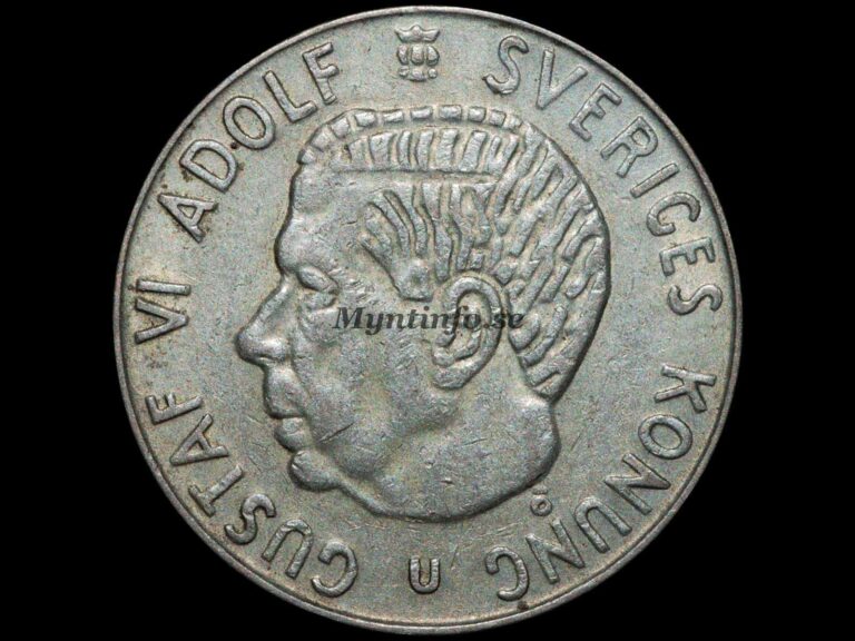 1-krona 1968, framsida med Gustaf VI Adolf, sista silverkronan, Myntinfo.se.