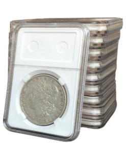 Myntfodral 38 mm (Morgan dollar), 10-pack, komplett set, hårdplast, transparent, skyddande, Myntinfo.se.