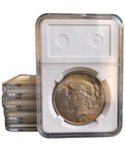 Myntfodral 38 mm (peace dollar), 5-pack, komplett set, hårdplast, transparent, skyddande, Myntinfo.se.