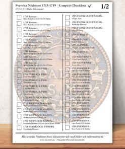 Checklista Nödmynt 1715–1719 – 1 Daler Silvermynt (Digital PDF)